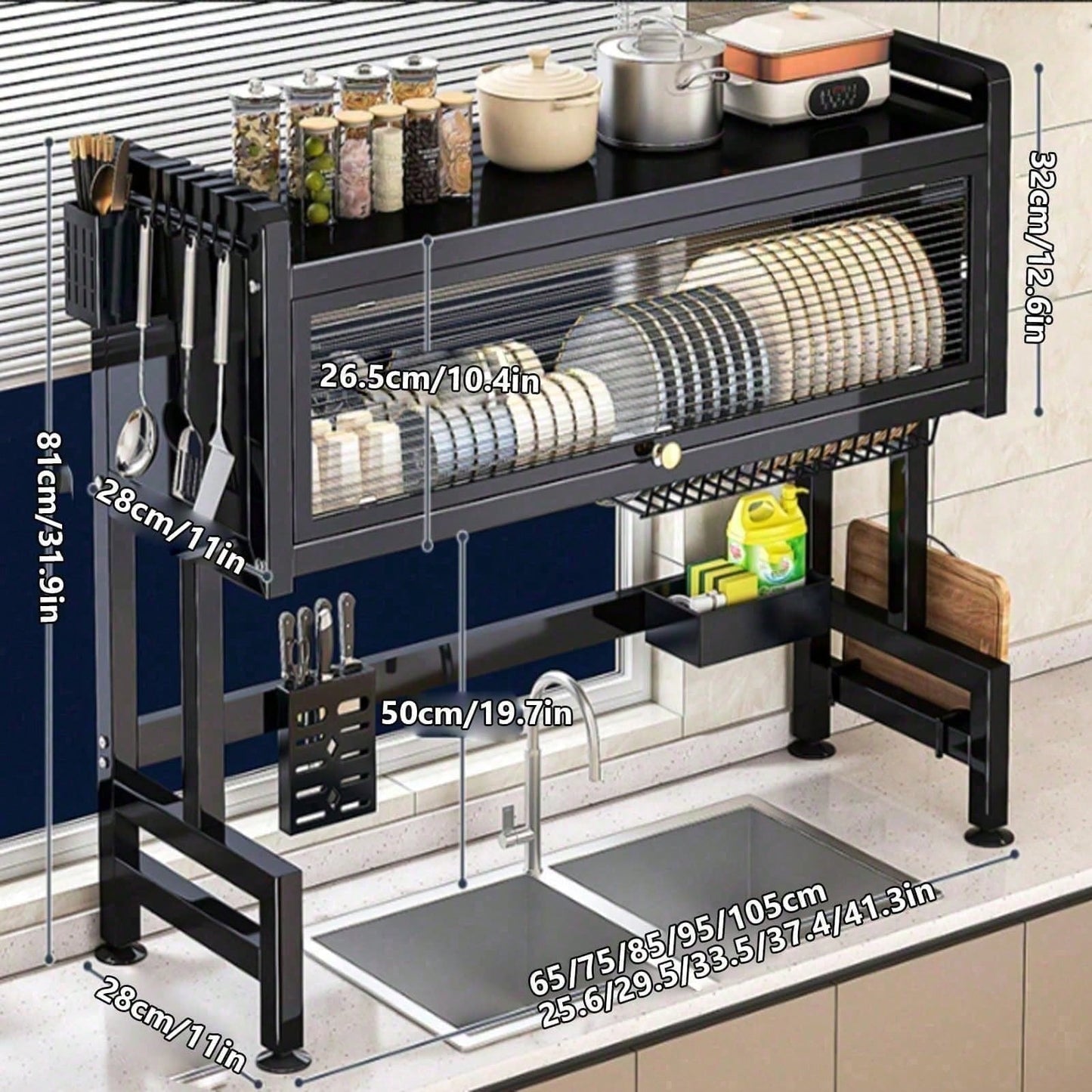 2-Tier Dish Drying Rack with Cover, Sink Shelf — additional product view