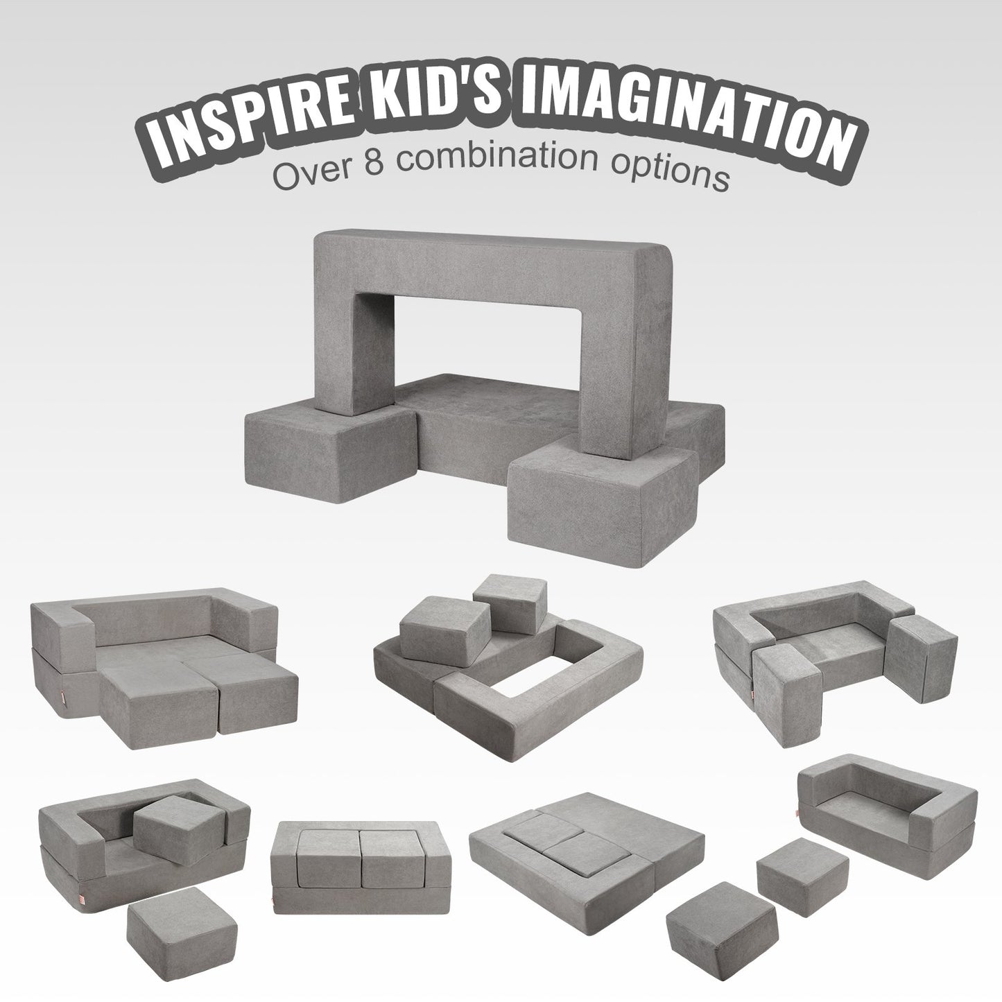 Modular Kids Play Couch, 4-Piece, Grey — Endless Shapes, One Set