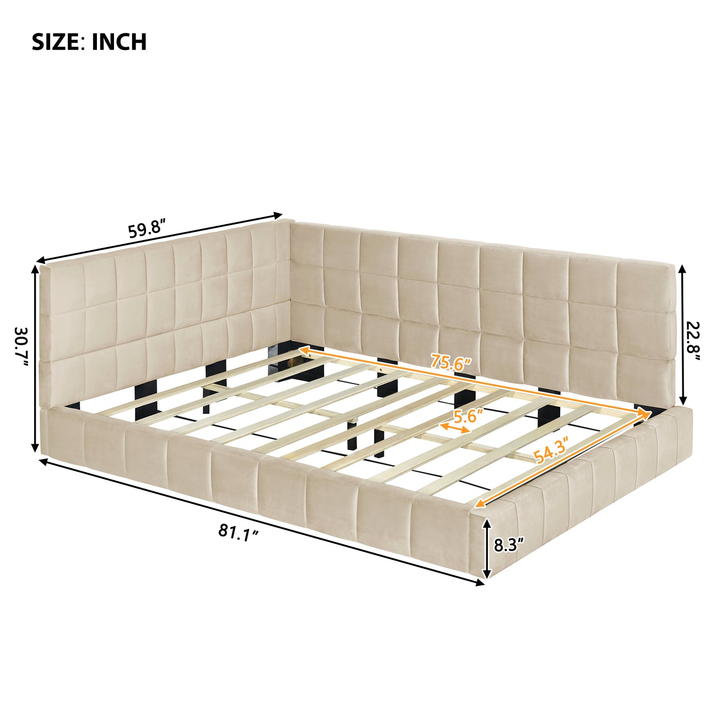 Full Upholstered Daybed, Velvet, Beige — No box spring needed