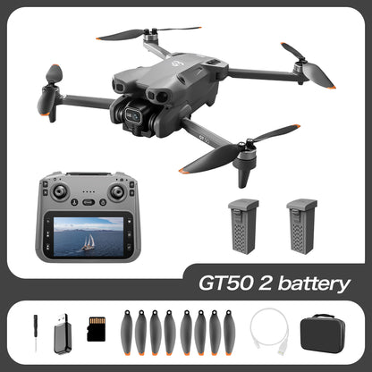 GT50 drone kit: screen remote, eight spare propellers, USB charging cable, screwdriver and storage bag
