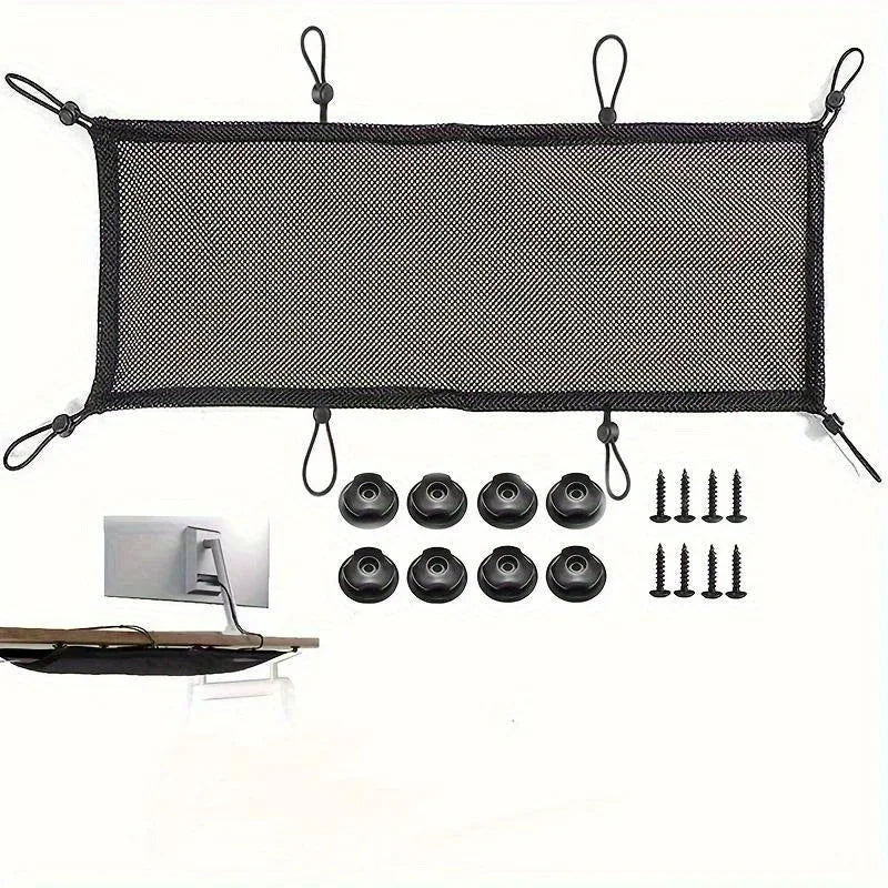 Under Desk Cable Management Net - 8-Hole Socket Mesh Organizer with Elastic Edge, Flexible Wire Hider for Office & Home