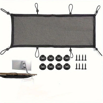 Under Desk Cable Management Net - 8-Hole Socket Mesh Organizer with Elastic Edge, Flexible Wire Hider for Office & Home