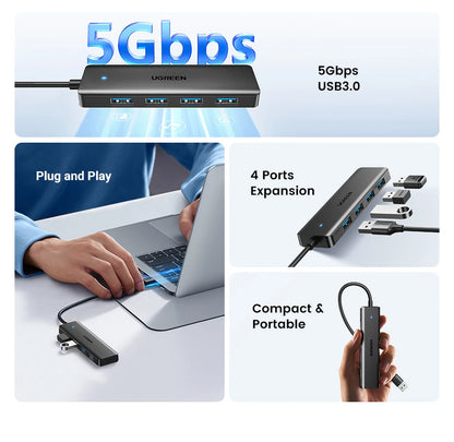 UGREEN USB 3.0 HUB 4 Ports USB-C HUB Slim for Mouse Keyboard Compatible with MacBook Pro Air Laptop Desktop PC Xbox PS5 Splitter