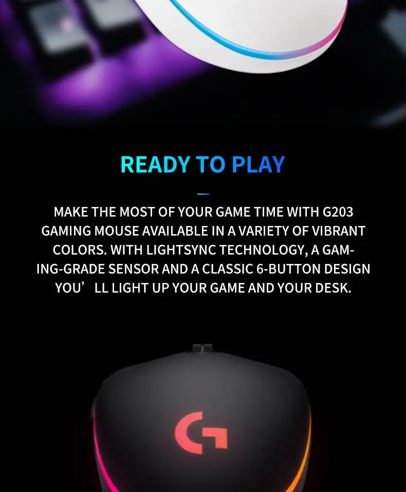 Logitech G102 Wired Gaming Mouse Adjustable DPI 16.8M RGB Colors Mechanical Buttons Ergonomic Design for Competitive Gamers