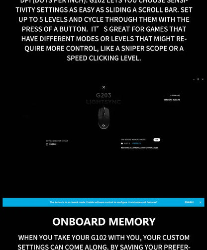 Logitech G102 Wired Gaming Mouse Adjustable DPI 16.8M RGB Colors Mechanical Buttons Ergonomic Design for Competitive Gamers