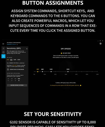 Logitech G102 Wired Gaming Mouse Adjustable DPI 16.8M RGB Colors Mechanical Buttons Ergonomic Design for Competitive Gamers