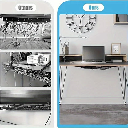 Under Desk Cable Management Net - 8-Hole Socket Mesh Organizer with Elastic Edge, Flexible Wire Hider for Office & Home
