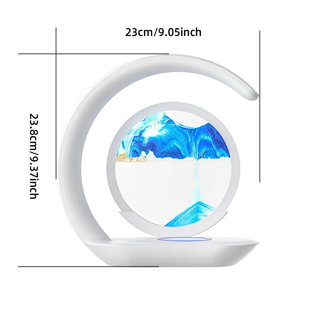 Quicksand Table Lamp USB Wireless Charging Desk Lamp 3D Hourglass Ornaments Sand Painting Night Light for Office Room Decoration