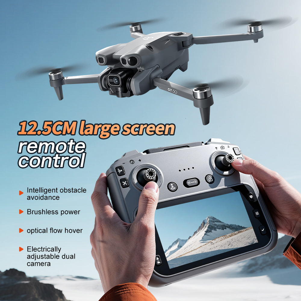 GT50 foldable camera drone in flight against a clear sky