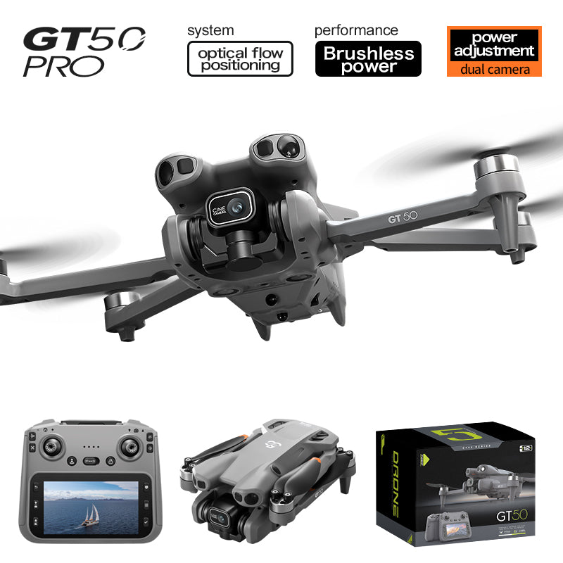 GT50 foldable camera drone, close-up of the folded body and camera gimbal
