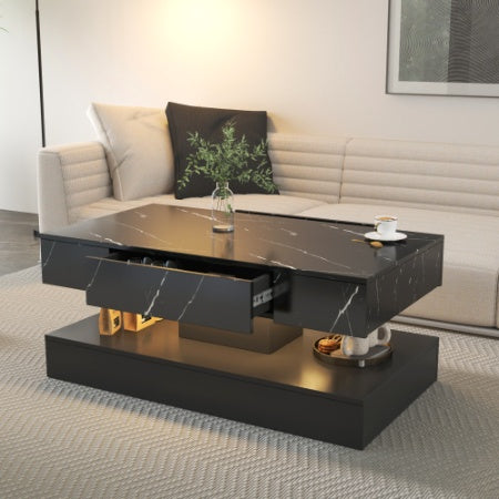 LED Coffee Table with Drawer & Remote, Modern