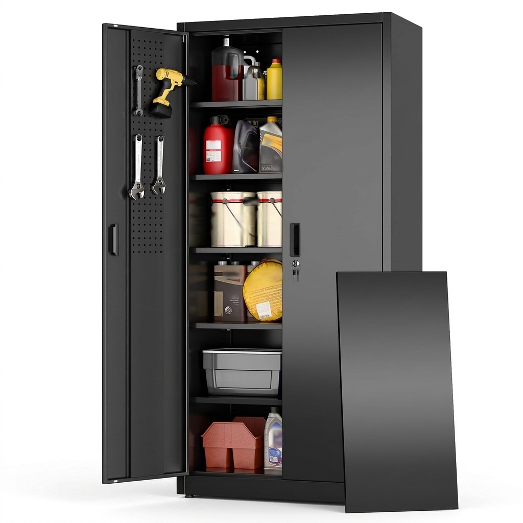 Garage Storage Cabinet with Pegboard Doors