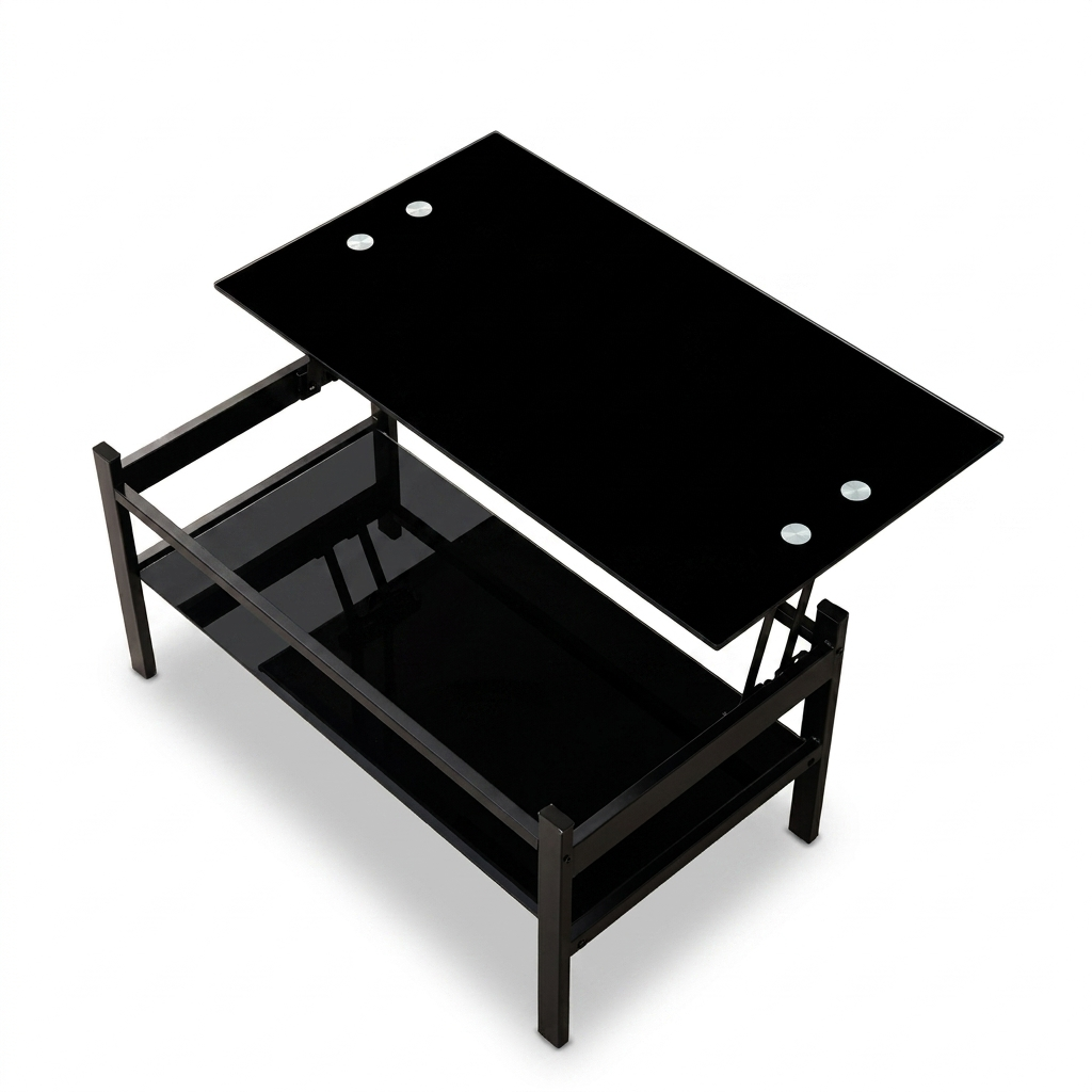 Lift-Top Glass Coffee Table, 2-Tier, Black