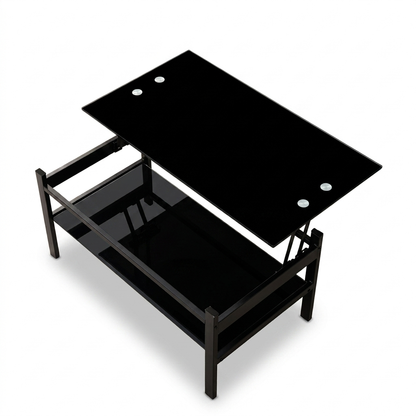 Lift-Top Glass Coffee Table, 2-Tier, Black