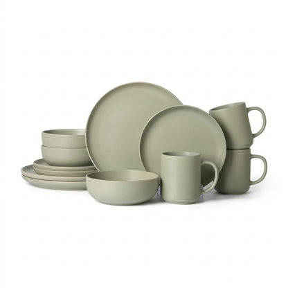 12-Piece Stoneware Dinnerware Set, Green