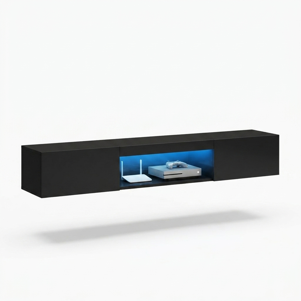 Floating LED TV Stand, 63in Wall-Mounted, Black