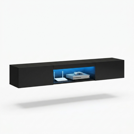 Floating LED TV Stand, 63in Wall-Mounted, Black