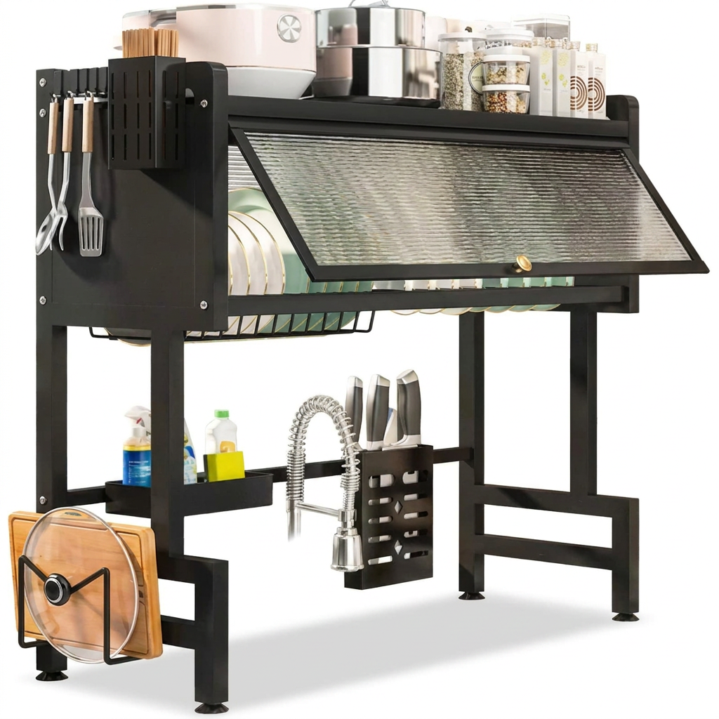 2-Tier Dish Drying Rack with Cover, Sink Shelf
