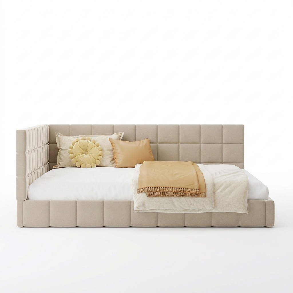 Full Upholstered Daybed, Velvet, Beige