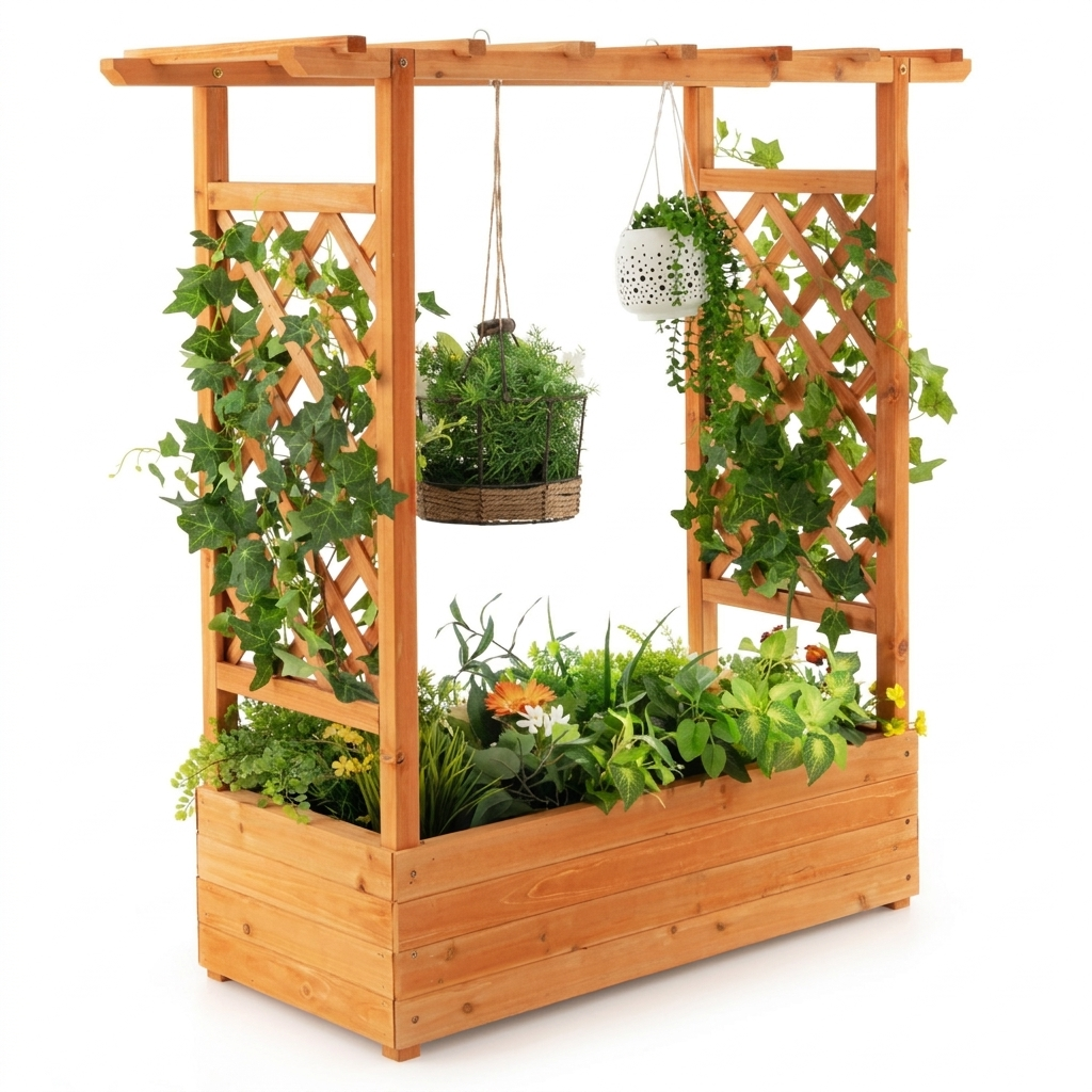 Raised Garden Bed with Trellis & Hanging Roof