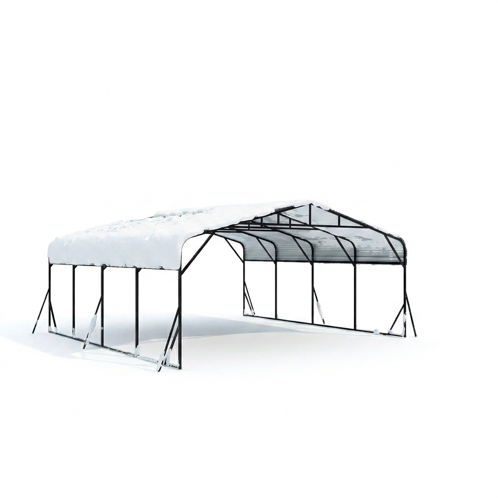 Carport Shelter, 20x20 ft, 2-Car Steel, Black
