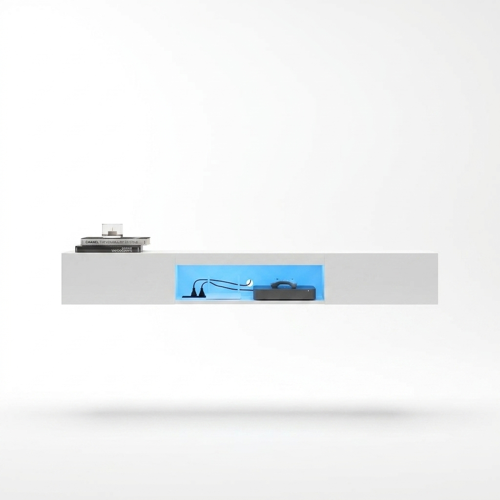 Floating LED TV Stand, 63in Wall-Mounted, White